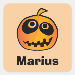 Adesivo Quadrado Engraçado Cartocado Laranja Halloween Pumpkin Face