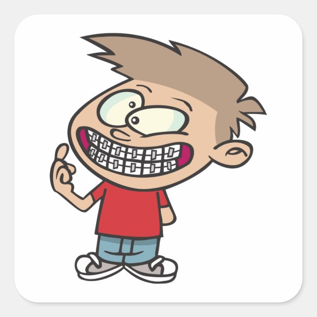Adesivo Quadrado Engraçado Cartoon Boy com Sorriso de Braços (Frente)