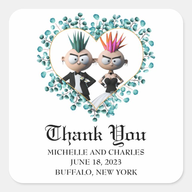 Adesivo Quadrado Engraçado Casamento do Punk (Frente)