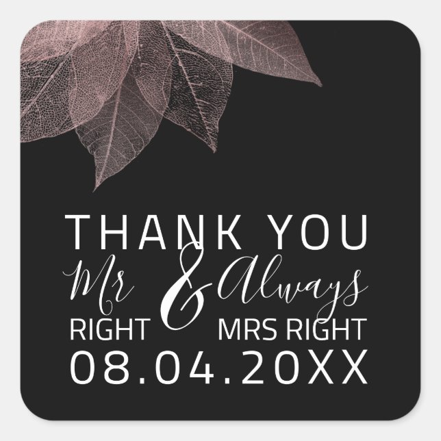 Adesivo Quadrado Engraçado Casamento Sr. Certo $ Sempre Miss Direit (Frente)