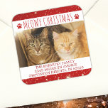 Adesivo Quadrado Engraçado Cat MEOWY CHRISTMAS Foto Red Return Ende<br><div class="desc">Foto engraçada de gato Vídeo Vestido Vestido envelope com sua foto favorita de seu gato ou gatos com a saudação MEOWY CHRISTMAS em tipografia moderna, escrita à mão, destacada com estampas de pata de gato em vermelho contra um fundo branco e vermelho com luzes e estrelas. ASSISTÊNCIA: Para obter ajuda...</div>