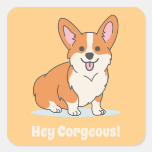 Adesivo Quadrado Engraçado Corgi Puppy Pun - Ei Corgey