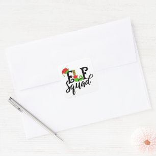 Adesivo Quadrado Engraçado elfo esquadrão de palavras de Natal
