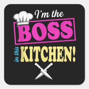 Adesivo Quadrado Engraçado Eu Sou O Chefe Neste Cozinhar De T-shirt