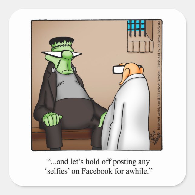 Adesivo Quadrado Engraçado Frankenstein Humor Halloween Stickers (Frente)
