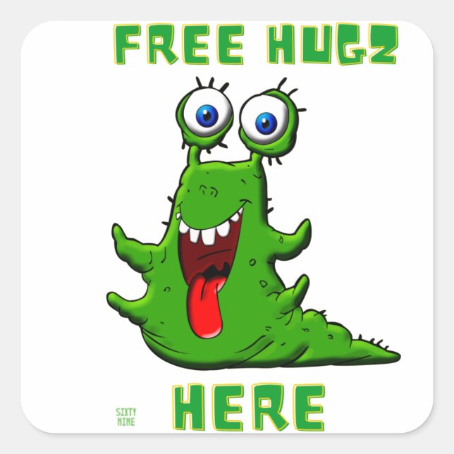 adesivo quadrado engraçado "FREE HUGZ..." (Frente)