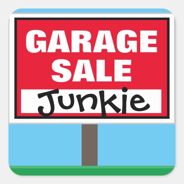Adesivo Quadrado Engraçado Garage Sale Junkie (Frente)