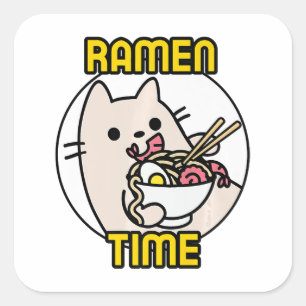 Adesivo Quadrado Engraçado Gato Comendo Ramen Cat Pet Proprietário