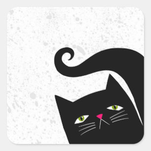 Adesivo Quadrado Engraçado Gato Flat Graphic Retrat Art