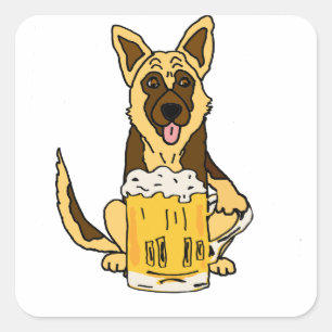 Adesivo Quadrado Engraçado German shepherd Cão Bebendo Beer Art
