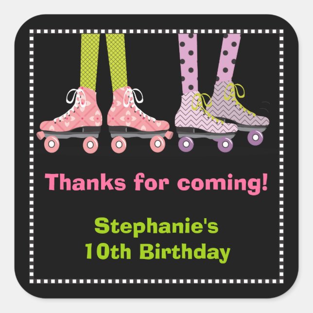 Adesivo Quadrado Engraçado Girls Roller Skating Favor Stickers | Gr (Frente)