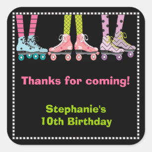 Adesivo Quadrado Engraçado Girls Roller Skating Favor Stickers   Gr