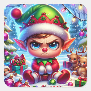Adesivo Quadrado Engraçado Grumpy Elf Natal