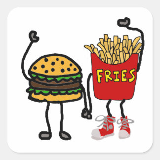 Adesivo Quadrado Engraçado Hamburger e Arte de Cartografia em Fries