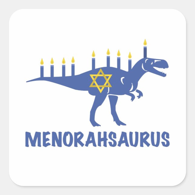 Adesivo Quadrado Engraçado Hanukkah Dinossauro Menorah Saurus Dino (Frente)