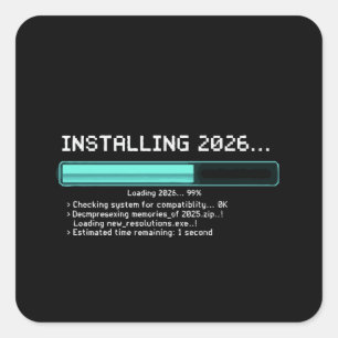 Adesivo Quadrado Engraçado Instalando Ano Novo 2026 Geek Retro Carr