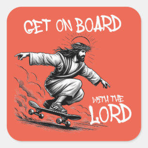 Adesivo Quadrado Engraçado Jesus Skateboard conselho Jesus