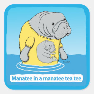 Adesivo Quadrado Engraçado Manateado em Tea Tee