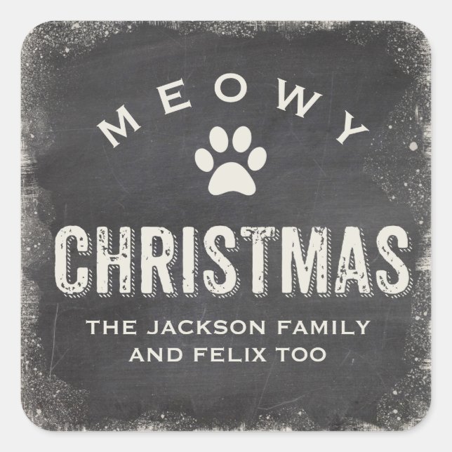 Adesivo Quadrado Engraçado Meowry Felry Pata de Natal Personalizada (Frente)