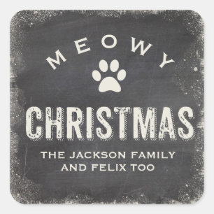 Adesivo Quadrado Engraçado Meowry Felry Pata de Natal Personalizada