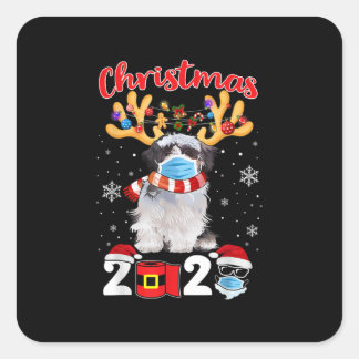 Adesivo Quadrado Engraçado Natal 2020 Shih Tzu Mask Matching Pajama