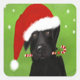 Adesivo Quadrado Engraçado Natal Labrador, Cachorro Vestido
