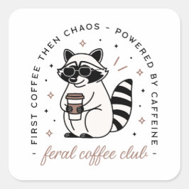Adesivo Quadrado Engraçado no clube de café do bebendo Raccoon