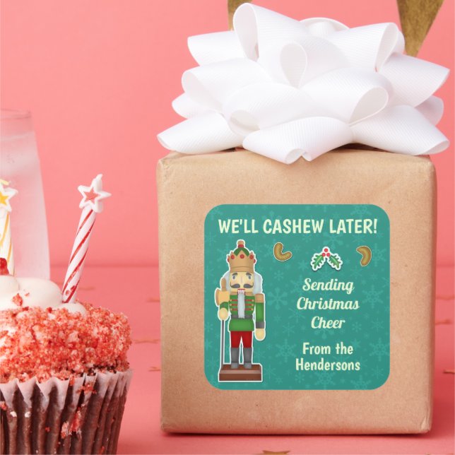 Adesivo Quadrado Engraçado Noz-Natal, Cashew Mistletow, Personaliza (Festa)