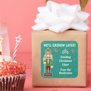 Adesivo Quadrado Engraçado Noz-Natal, Cashew Mistletow, Personaliza