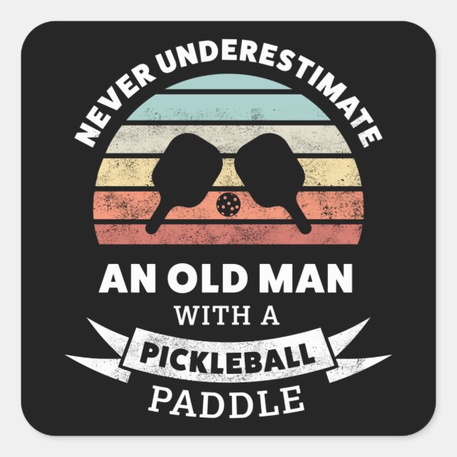 Adesivo Quadrado Engraçado Pickleball Paddle Gift para o vovô (Frente)