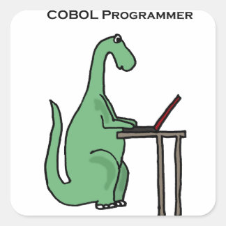 Adesivo Quadrado Engraçado programador de COBOL Dinossauro