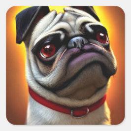 Adesivo Quadrado Engraçado Pug Square Sticker