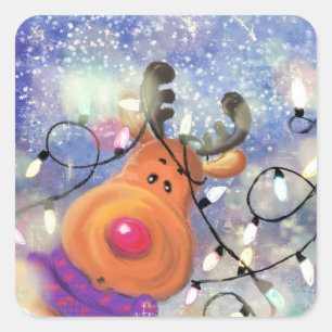 Adesivo Quadrado Engraçado Reindeer Sticker
