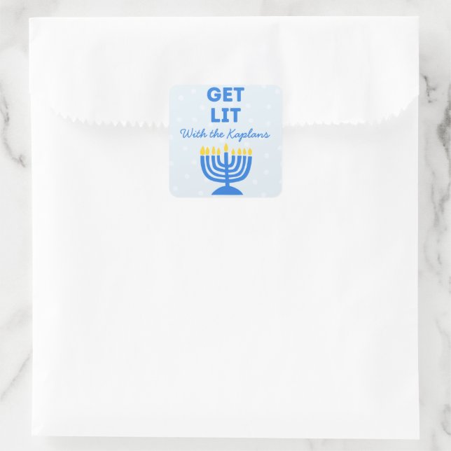 Adesivo Quadrado Engraçado "Sai", Quic Personalizou Menorah Hanukka (Bolsa)