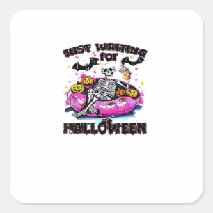 Adesivo Quadrado Engraçado Só Esperando Pelo Esqueleto De Halloween