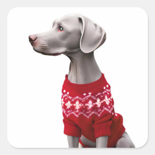 Adesivo Quadrado Engraçado Weimaraner no Sweater de Natal