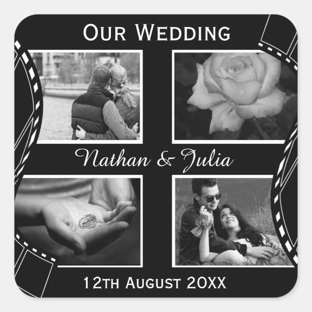 Adesivo Quadrado Enguia de filmes em preto-e-branco (Frente)