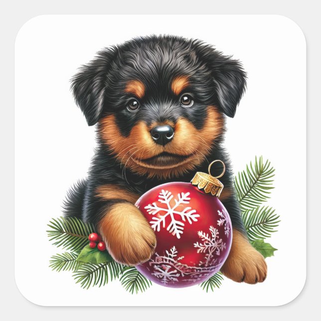 Adesivo Quadrado Enrosca Cachorro Com Enfeites de natal (Frente)