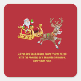 Adesivo Quadrado Entre em um Ano Novo Brilhante com o Papai Noel