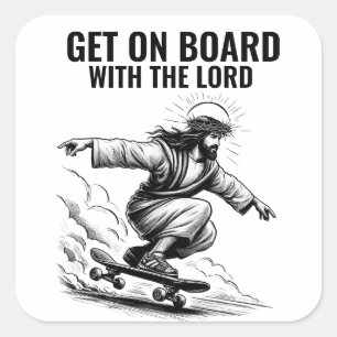 Adesivo Quadrado Entre no barco com o senhor - Jesus de skate