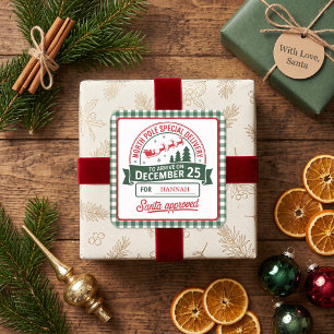 Adesivo Quadrado Entrega Especial de Natal Plaid do Polo Norte Verd
