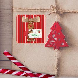 Adesivo Quadrado Entrega Especial Rudolph Reindeer Vermelho Polo No