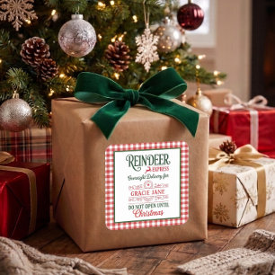 Adesivo Quadrado entrega expressa do Papai Noel xadrez