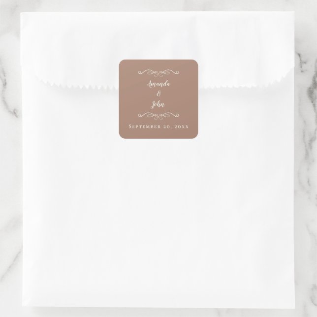 Adesivo Quadrado Envelope Casado Elegante Mocha Favorito Obrigado (Bolsa)