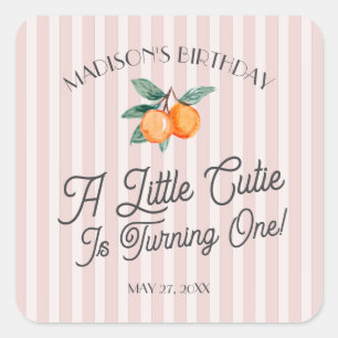 Adesivo Quadrado Envelope de aniversário de Citrinos Cutie Pink Pas
