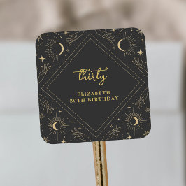 Adesivo Quadrado Envelope de Aniversário do Horóscopo Negro