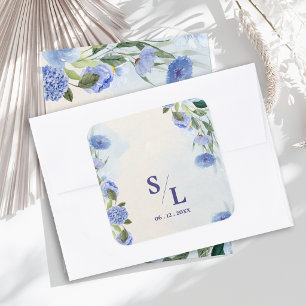 Adesivo Quadrado Envelope de Casamento com Monograma de Iniciais Az