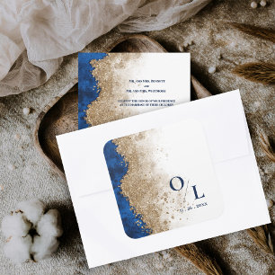 Adesivo Quadrado Envelope de Casamento com Monograma Inicial em Dou