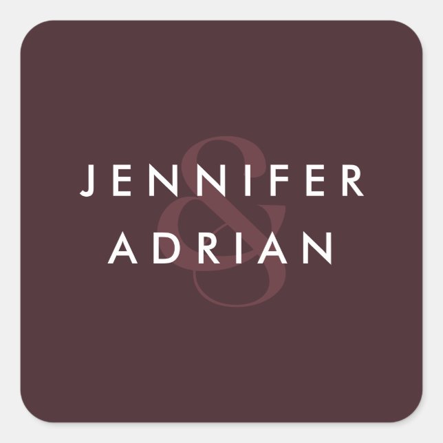 Adesivo Quadrado Envelope de Casamento Moderno Mínimo Marrom-Selvag (Frente)