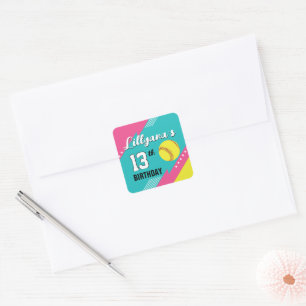 Adesivo Quadrado Envelope de Festa de aniversário Amarelo-Teal-Rosa